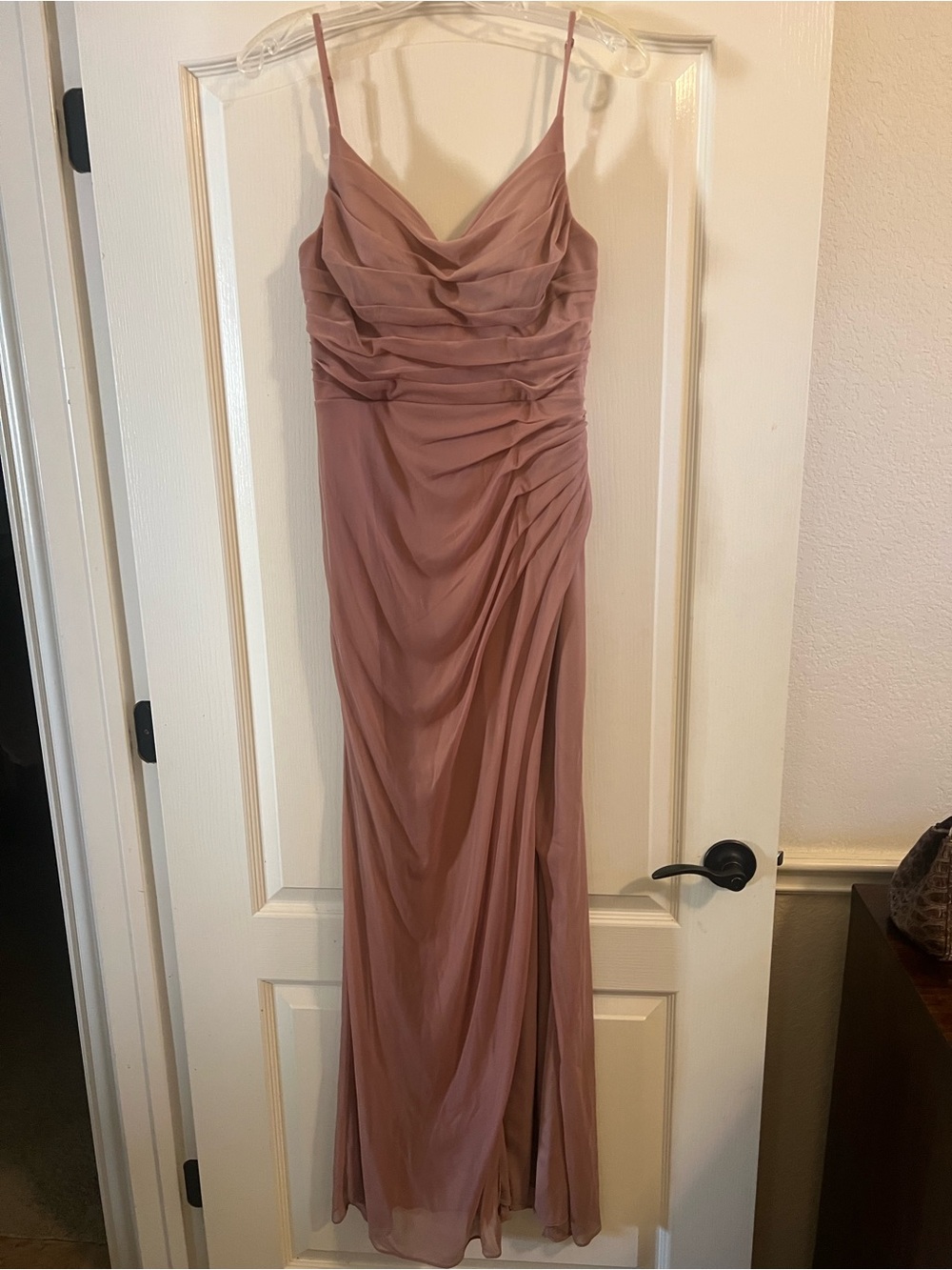 Azazie Mauve Blush Ruched Spaghetti-Strap Maxi Dress